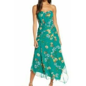 Harlyn Strapless Floral Midi Dress Green Size XL